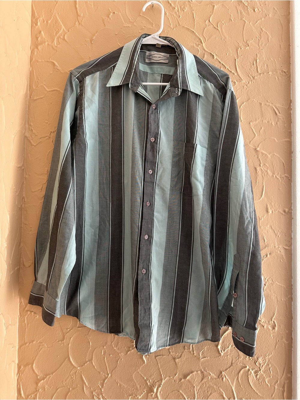 Men's Casual Striped Button-Down Shirt - Mint & Charcoal